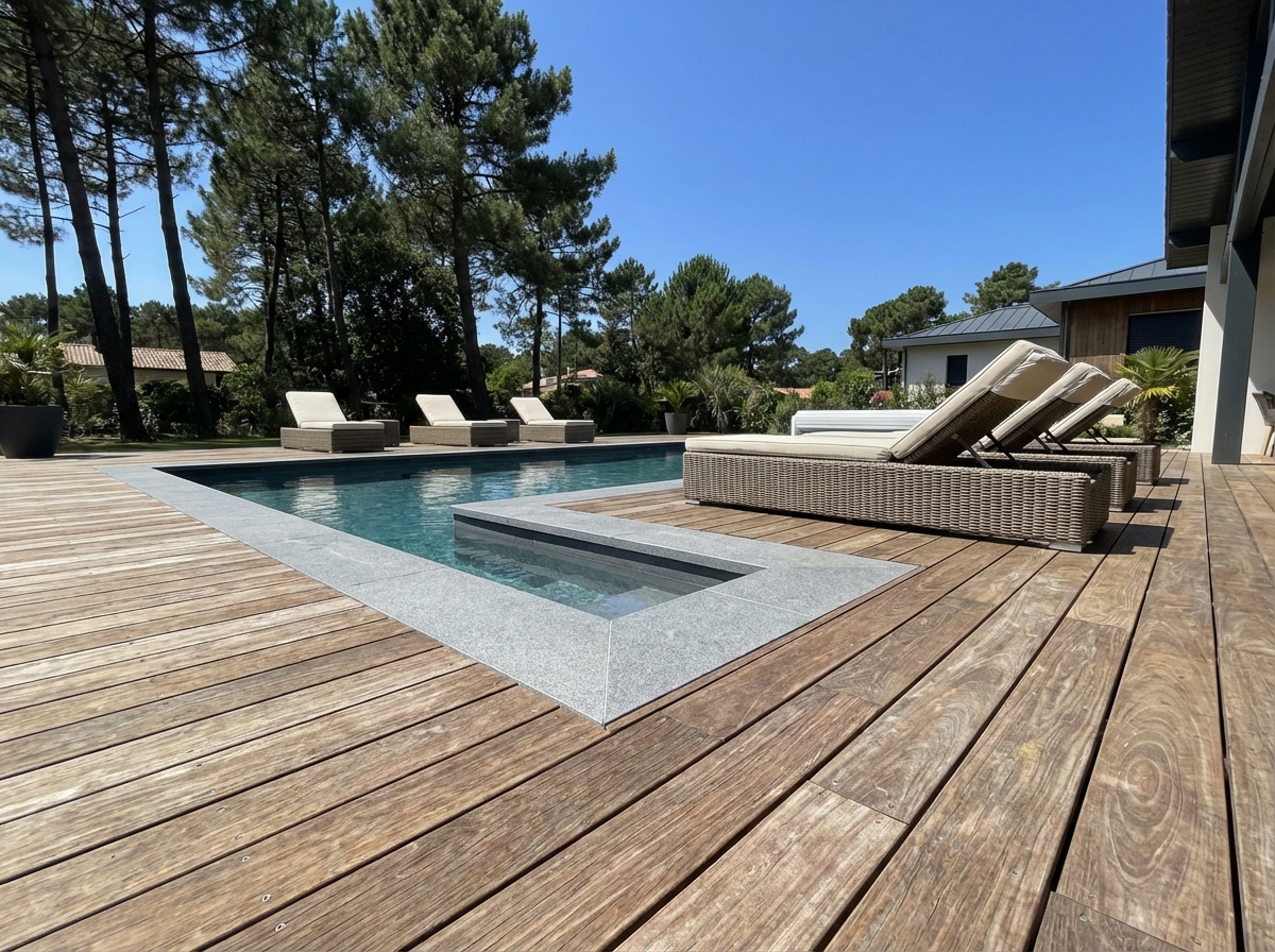 Tour de piscine en Kebony à Seignosse