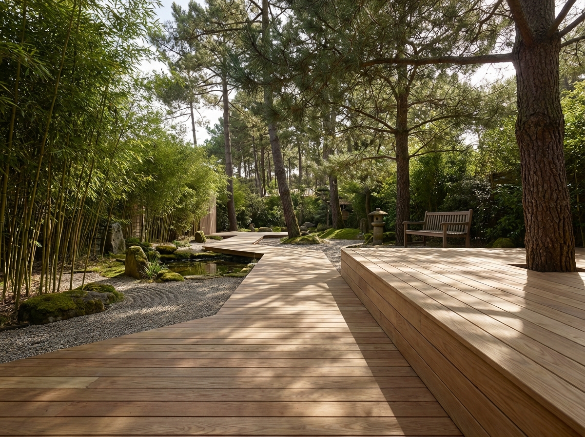 Terrasse Thermofrêne dans un jardin paysager à Capbreton